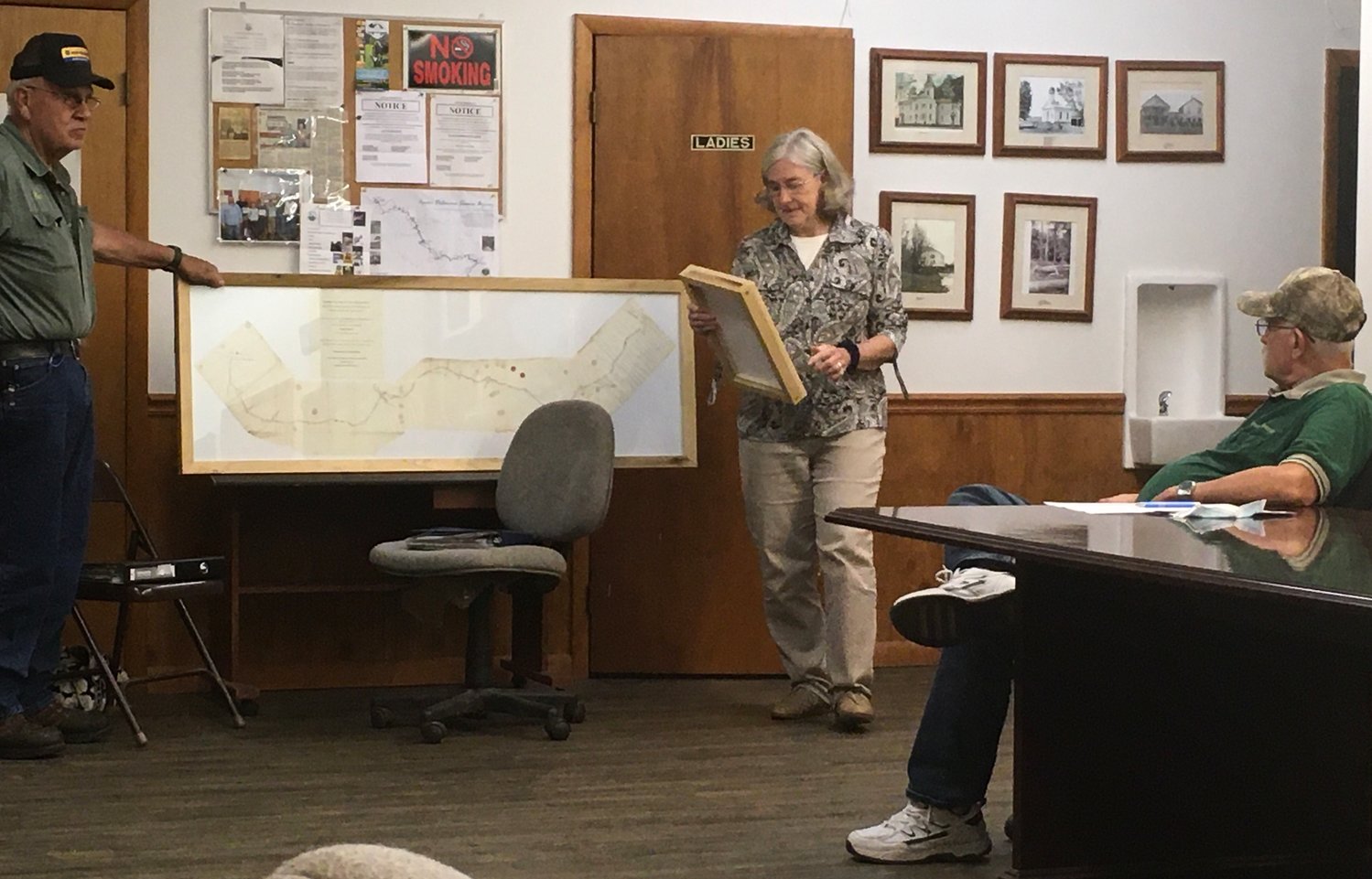 Eliece Rybak displayed an original map from 1851 to the Damascus Township Supervisors.